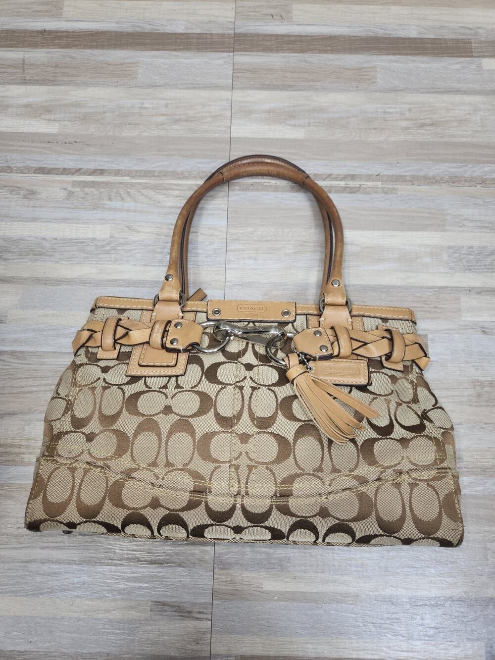 Vintage Y2K Coach Canvas/Leather Hampton Hand Bag/ Purse SZ 12"x8" F13065